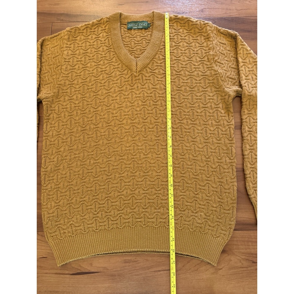 Amino Dino Textured Knit V-Neck Sweater LS Mustard Yellow Men's Size Large L - Picture 10 of 11